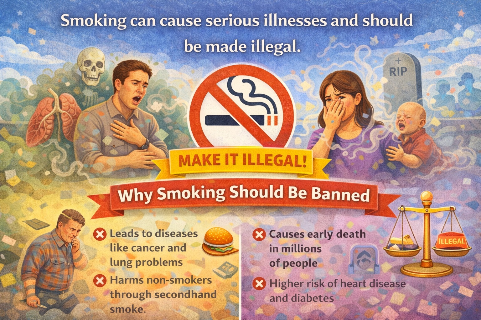 [Writing Task 2] Smoking can cause serious illnesses and should be made illegal. To what extent do you agree?